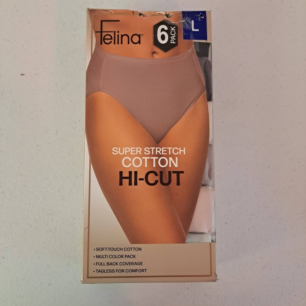 Felina Super Stretch Cotton Hi-Cut Panties 6-Pack Multi Color Size Large 1902060